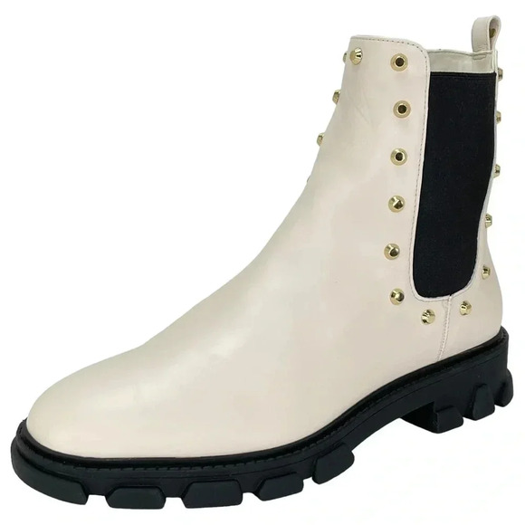 Michael Kors Ridley Cream Leather Studded Womens Ankle Boots Size 9.5M NWOB